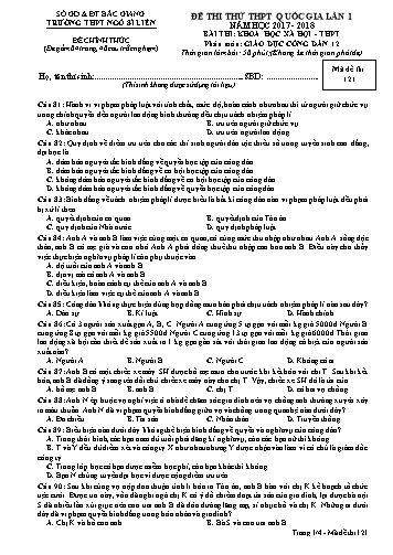 Đề thi thử THPT QG GDCD 12 (Lần 1) - Mã đề 121 - Năm học 2017-2018 - Trường THPT Ngô Sĩ Liên (Có đáp án)