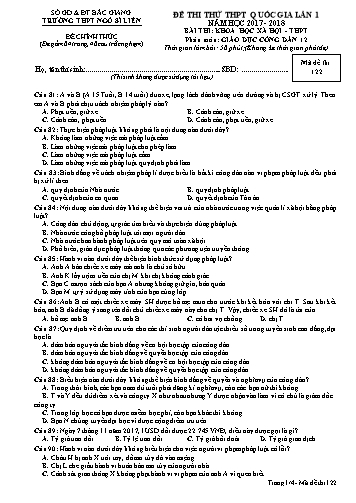Đề thi thử THPT QG GDCD 12 (Lần 1) - Mã đề 122 - Năm học 2017-2018 - Trường THPT Ngô Sĩ Liên (Có đáp án)