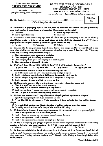 Đề thi thử THPT QG GDCD 12 (Lần 1) - Mã đề 123 - Năm học 2017-2018 - Trường THPT Ngô Sĩ Liên (Có đáp án)
