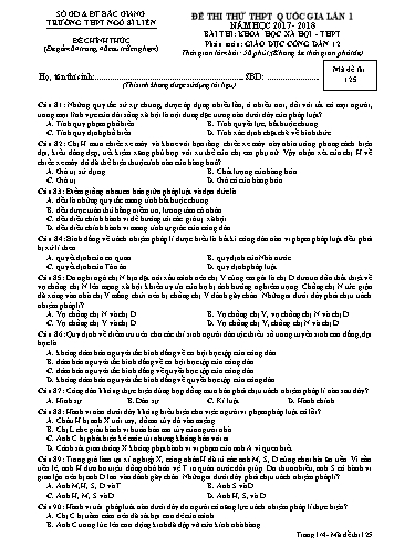 Đề thi thử THPT QG GDCD 12 (Lần 1) - Mã đề 125 - Năm học 2017-2018 - Trường THPT Ngô Sĩ Liên (Có đáp án)