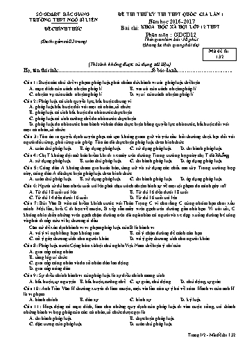 Đề thi thử THPT QG GDCD 12 (Lần 1) - Mã đề 132 - Năm học 2016-2017 - Trường THPT Ngô Sĩ Liên (Có đáp án)