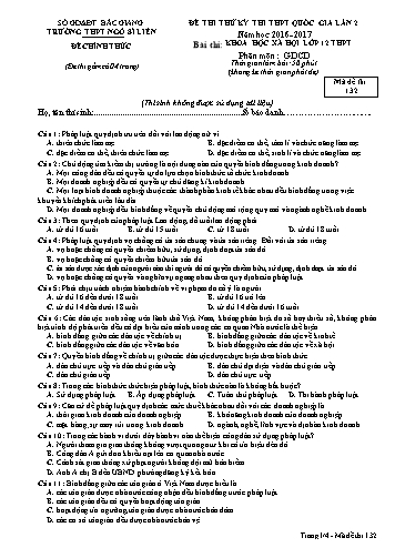 Đề thi thử THPT QG GDCD 12 (Lần 2) - Mã đề 132 - Năm học 2016-2017 - Trường THPT Ngô Sĩ Liên (Có đáp án + Ma trận)