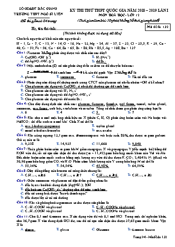 Đề thi thử THPT QG Hóa học 12 (Lần 1) - Mã đề 132 - Năm học 2018-2019 - Trường THPT Ngô Sĩ Liên (Có đáp án)