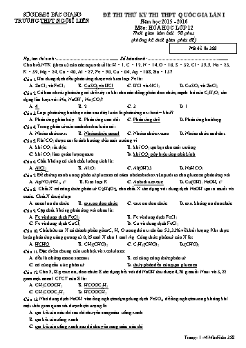 Đề thi thử THPT QG Hóa học 12 (Lần 1) - Mã đề 358 - Năm học 2015-2016 - Trường THPT Ngô Sĩ Liên (Có đáp án)