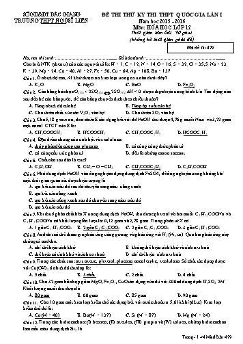 Đề thi thử THPT QG Hóa học 12 (Lần 1) - Mã đề 479 - Năm học 2015-2016 - Trường THPT Ngô Sĩ Liên (Có đáp án)