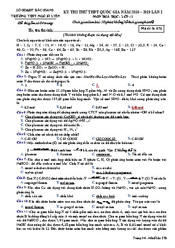 Đề thi thử THPT QG Hóa học 12 (Lần 1) - Mã đề 570 - Năm học 2018-2019 - Trường THPT Ngô Sĩ Liên (Có đáp án)