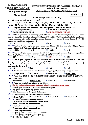 Đề thi thử THPT QG Hóa học 12 (Lần 1) - Mã đề 896 - Năm học 2018-2019 - Trường THPT Ngô Sĩ Liên (Có đáp án)