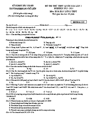 Đề thi thử THPT QG Hóa học 12 (Lần 2) - Mã đề 132 - Năm học 2015-2016 - Trường THPT Ngô Sĩ Liên (Có đáp án)