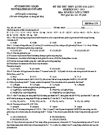 Đề thi thử THPT QG Hóa học 12 (Lần 2) - Mã đề 279 - Năm học 2015-2016 - Trường THPT Ngô Sĩ Liên (Có đáp án)