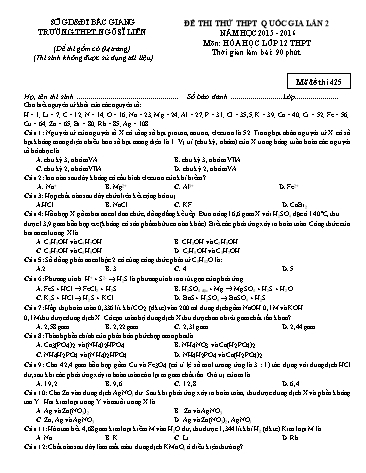 Đề thi thử THPT QG Hóa học 12 (Lần 2) - Mã đề 425 - Năm học 2015-2016 - Trường THPT Ngô Sĩ Liên (Có đáp án)