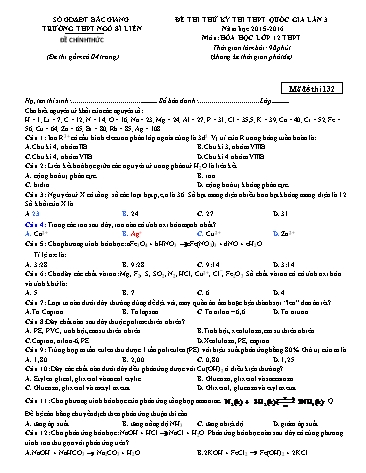 Đề thi thử THPT QG Hóa học 12 (Lần 3) - Mã đề 132 - Năm học 2015-2016 - Trường THPT Ngô Sĩ Liên (Có đáp án)