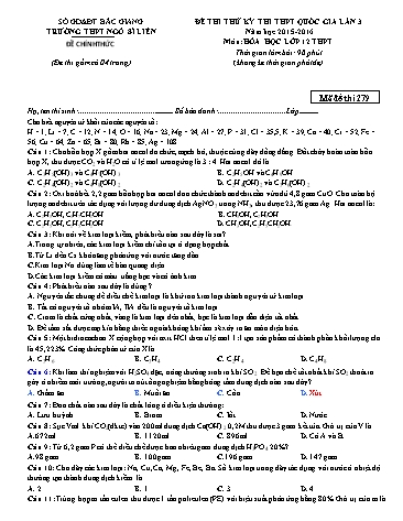 Đề thi thử THPT QG Hóa học 12 (Lần 3) - Mã đề 279 - Năm học 2015-2016 - Trường THPT Ngô Sĩ Liên (Có đáp án)