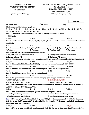 Đề thi thử THPT QG Hóa học 12 (Lần 3) - Mã đề 485 - Năm học 2015-2016 - Trường THPT Ngô Sĩ Liên (Có đáp án)