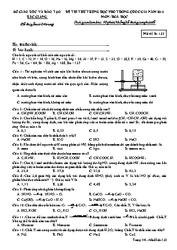 Đề thi thử THPT QG Hóa học - Mã đề 132 - Năm học 2015-2016 - Sở GD&ĐT Bắc Giang (Có đáp án)