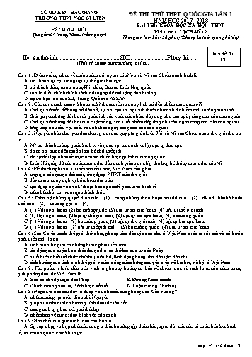 Đề thi thử THPT QG Lịch sử 12 (Lần 1) - Mã đề 121 - Năm học 2017-2018 - Trường THPT Ngô Sĩ Liên (Có đáp án)