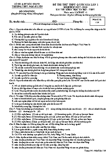 Đề thi thử THPT QG Lịch sử 12 (Lần 1) - Mã đề 124 - Năm học 2017-2018 - Trường THPT Ngô Sĩ Liên (Có đáp án)
