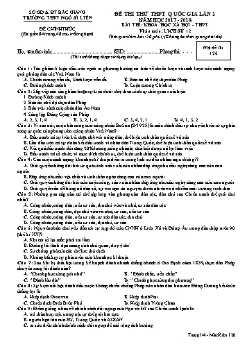 Đề thi thử THPT QG Lịch sử 12 (Lần 1) - Mã đề 126 - Năm học 2017-2018 - Trường THPT Ngô Sĩ Liên (Có đáp án)