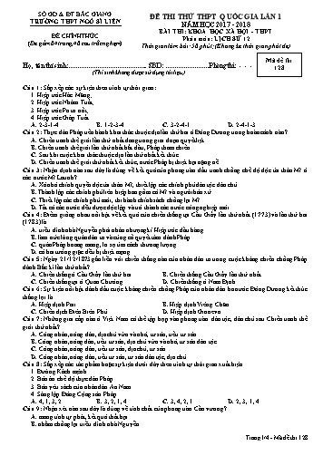 Đề thi thử THPT QG Lịch sử 12 (Lần 1) - Mã đề 128 - Năm học 2017-2018 - Trường THPT Ngô Sĩ Liên (Có đáp án)