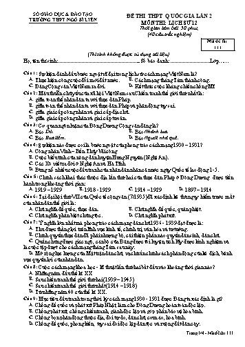 Đề thi thử THPT QG Lịch sử 12 (Lần 2) - Mã đề 111 - Trường THPT Ngô Sĩ Liên (Có đáp án + Ma trận)