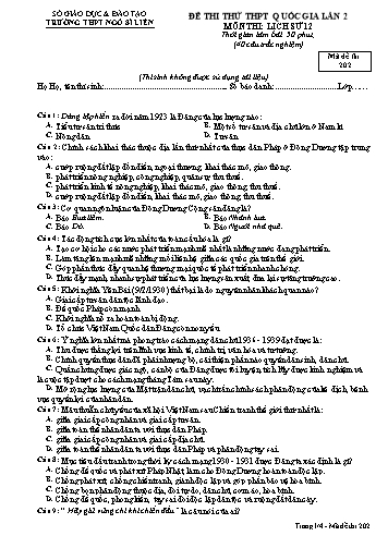 Đề thi thử THPT QG Lịch sử 12 (Lần 2) - Mã đề 202 - Trường THPT Ngô Sĩ Liên (Có đáp án + Ma trận)