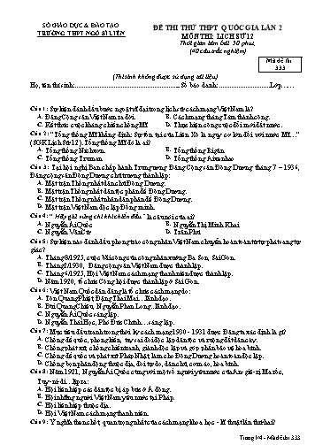 Đề thi thử THPT QG Lịch sử 12 (Lần 2) - Mã đề 333 - Trường THPT Ngô Sĩ Liên (Có đáp án + Ma trận)
