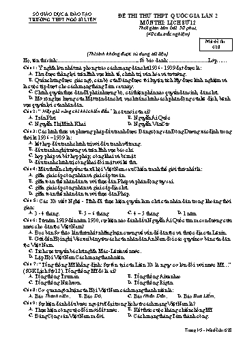 Đề thi thử THPT QG Lịch sử 12 (Lần 2) - Mã đề 628 - Trường THPT Ngô Sĩ Liên (Có đáp án + Ma trận)