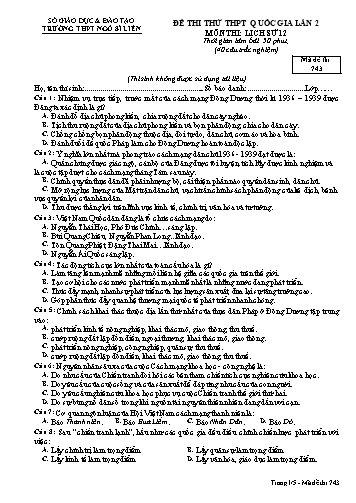 Đề thi thử THPT QG Lịch sử 12 (Lần 2) - Mã đề 743 - Trường THPT Ngô Sĩ Liên (Có đáp án + Ma trận)