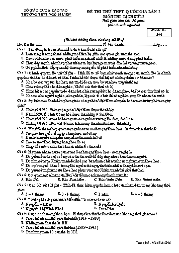 Đề thi thử THPT QG Lịch sử 12 (Lần 2) - Mã đề 896 - Trường THPT Ngô Sĩ Liên (Có đáp án + Ma trận)