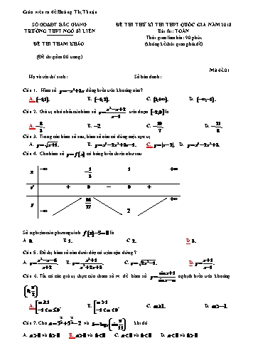 Đề thi thử THPT QG môn Toán năm 2018 - Mã đề 01 - Trường THPT Ngô Sĩ Liên (Có đáp án)