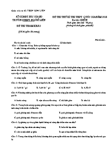 Đề thi thử THPT QG môn Vật lí - Mã đề 001 - Năm học 2017-2018 - Trường THPT Ngô Sĩ Liên (Có đáp án)