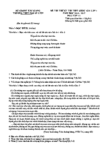 Đề thi thử THPT QG Ngữ văn 12 (Lần 1) - Năm học 2016-2017 - Trường THPT Ngô Sĩ Liên (Có đáp án)