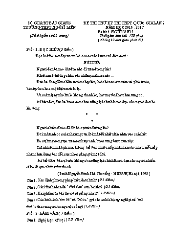 Đề thi thử THPT QG Ngữ văn 12 (Lần 2) - Năm học 2016-2017 - Trường THPT Ngô Sĩ Liên (Có đáp án)