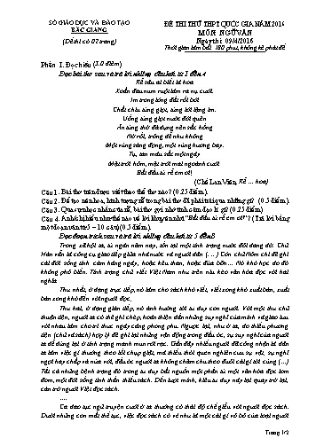 Đề thi thử THPT QG Ngữ văn - Năm học 2015-2016 - Sở GD&ĐT Bắc Giang (Có đáp án)