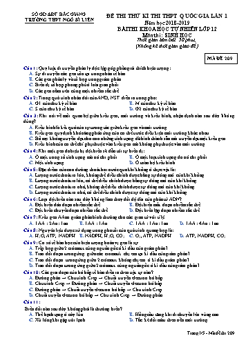 Đề thi thử THPT QG Sinh học 12 (Lần 1) - Mã đề 209 - Năm học 2018-2019 - Trường THPT Ngô Sĩ Liên (Có đáp án)