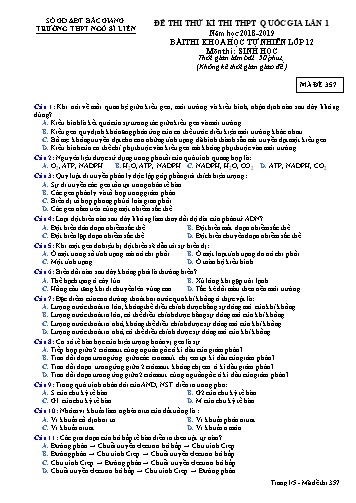 Đề thi thử THPT QG Sinh học 12 (Lần 1) - Mã đề 357 - Năm học 2018-2019 - Trường THPT Ngô Sĩ Liên (Có đáp án)