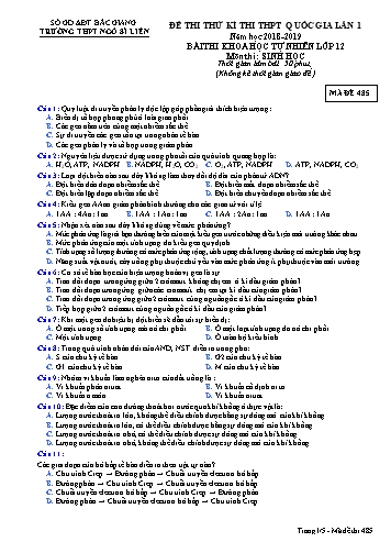 Đề thi thử THPT QG Sinh học 12 (Lần 1) - Mã đề 485 - Năm học 2018-2019 - Trường THPT Ngô Sĩ Liên (Có đáp án)