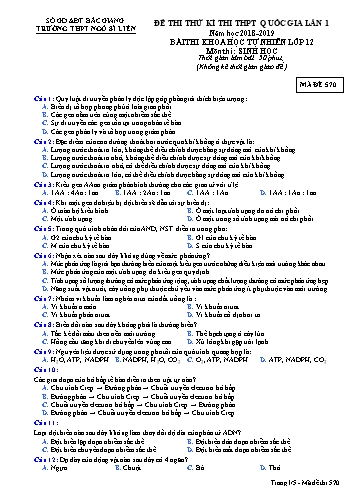 Đề thi thử THPT QG Sinh học 12 (Lần 1) - Mã đề 570 - Năm học 2018-2019 - Trường THPT Ngô Sĩ Liên (Có đáp án)