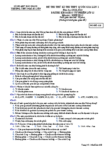 Đề thi thử THPT QG Sinh học 12 (Lần 1) - Mã đề 628 - Năm học 2018-2019 - Trường THPT Ngô Sĩ Liên (Có đáp án)