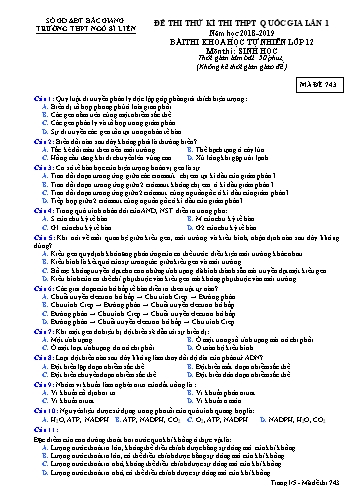 Đề thi thử THPT QG Sinh học 12 (Lần 1) - Mã đề 743 - Năm học 2018-2019 - Trường THPT Ngô Sĩ Liên (Có đáp án)