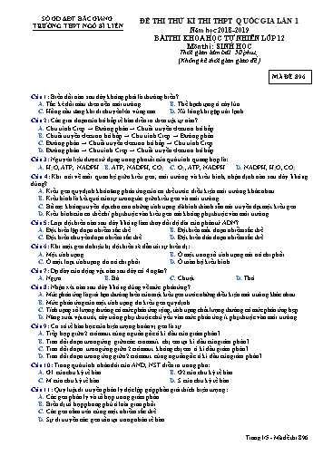 Đề thi thử THPT QG Sinh học 12 (Lần 1) - Mã đề 896 - Năm học 2018-2019 - Trường THPT Ngô Sĩ Liên (Có đáp án)