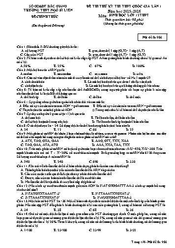 Đề thi thử THPT QG Sinh học 12 (Lần 1) - Mã đề 956 - Năm học 2015-2016 - Trường THPT Ngô Sĩ Liên (Có đáp án)