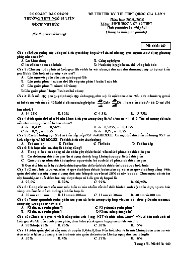 Đề thi thử THPT QG Sinh học 12 (Lần 2) - Mã đề 209 - Năm học 2015-2016 - Trường THPT Ngô Sĩ Liên (Có đáp án)