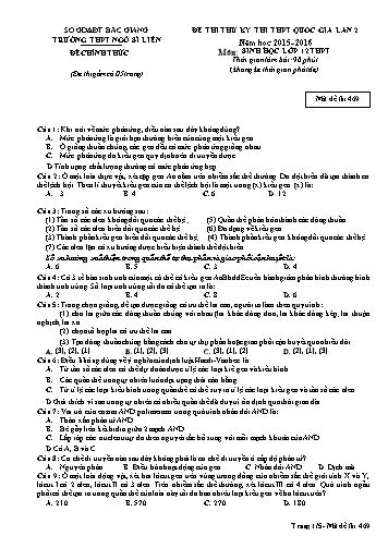 Đề thi thử THPT QG Sinh học 12 (Lần 2) - Mã đề 469 - Năm học 2015-2016 - Trường THPT Ngô Sĩ Liên (Có đáp án)