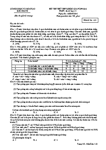 Đề thi thử THPT QG Sinh học 12 - Mã đề 132 - Năm học 2015-2016 - Sở GD&ĐT Bắc Giang (Có đáp án)