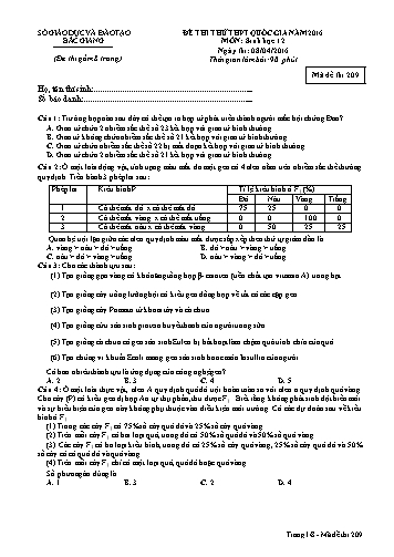 Đề thi thử THPT QG Sinh học 12 - Mã đề 209 - Năm học 2015-2016 - Sở GD&ĐT Bắc Giang (Có đáp án)