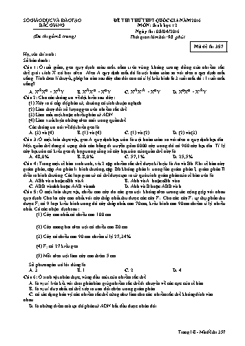 Đề thi thử THPT QG Sinh học 12 - Mã đề 357 - Năm học 2015-2016 - Sở GD&ĐT Bắc Giang (Có đáp án)