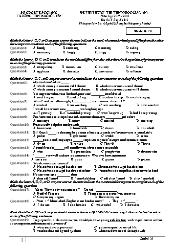 Đề thi thử THPT QG Tiếng Anh 12 (Lần 1) - Mã đề 121 - Năm học 2017-2018 - Trường THPT Ngô Sĩ Liên (Có đáp án)