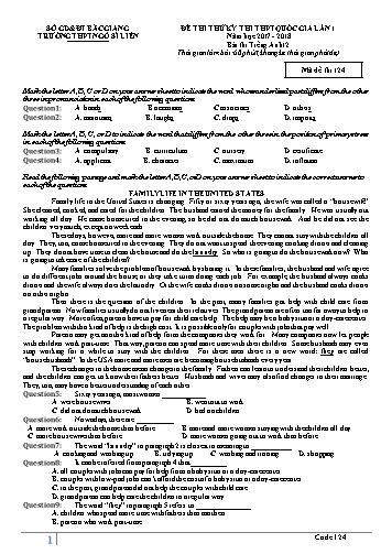 Đề thi thử THPT QG Tiếng Anh 12 (Lần 1) - Mã đề 124 - Năm học 2017-2018 - Trường THPT Ngô Sĩ Liên (Có đáp án)