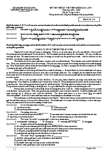 Đề thi thử THPT QG Tiếng Anh 12 (Lần 1) - Mã đề 126 - Năm học 2017-2018 - Trường THPT Ngô Sĩ Liên (Có đáp án)