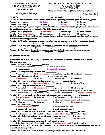 Đề thi thử THPT QG Tiếng Anh 12 (Lần 2) - Mã đề 125 - Năm học 2016-2017 - Trường THPT Ngô Sĩ Liên (Có đáp án)